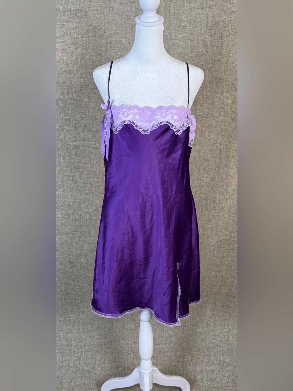 Victoria's Secret Vintage Purple Satin Slip with Lilac Lace Trim